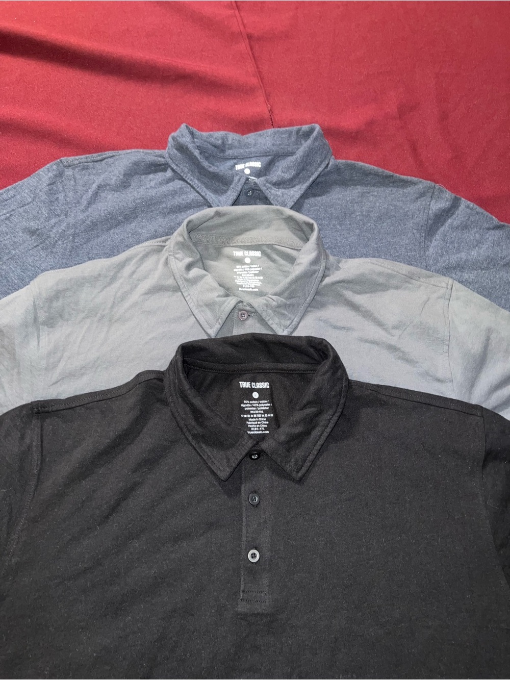 True Classic Polo - 3 pack shirts black,grey and heather blue size Large